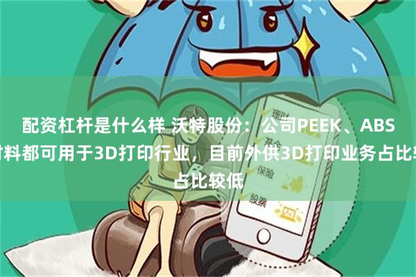 配资杠杆是什么样 沃特股份：公司PEEK、ABS等材料都可用于3D打印行业，目前外供3D打印业务占比较低