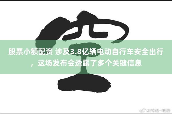 股票小额配资 涉及3.8亿辆电动自行车安全出行，这场发布会透露了多个关键信息